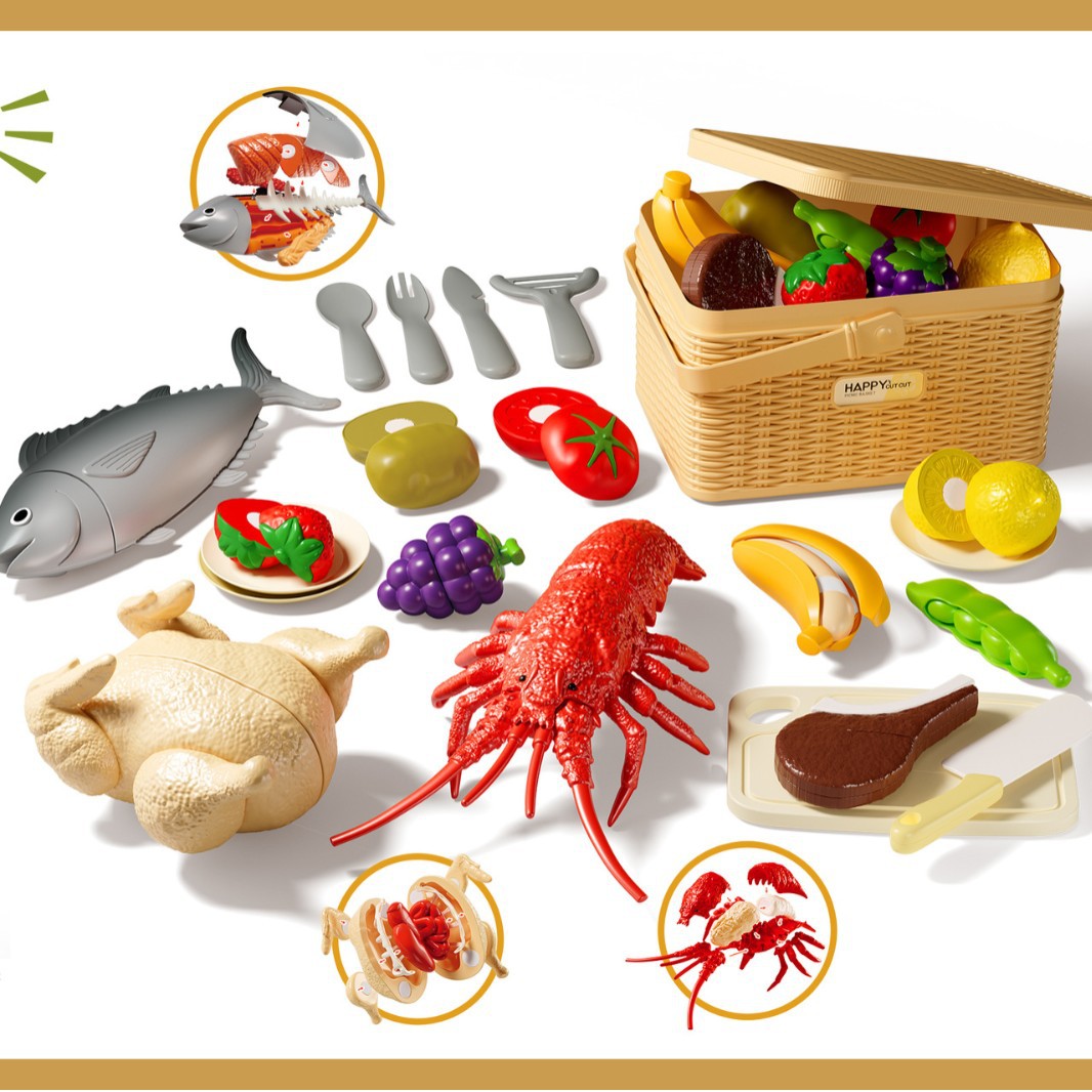 Comercio exterior infantil simulación de verduras y frutas cortadas de durian pizza cocina camping picnic cesta juguetes caseros