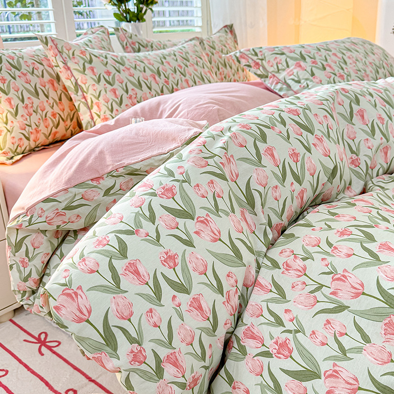 Cama de algodón fresca pequeña de cuatro piezas de algodón puro Xinjiang 2025 nueva funda de edredón sábana ropa de cama de tres piezas