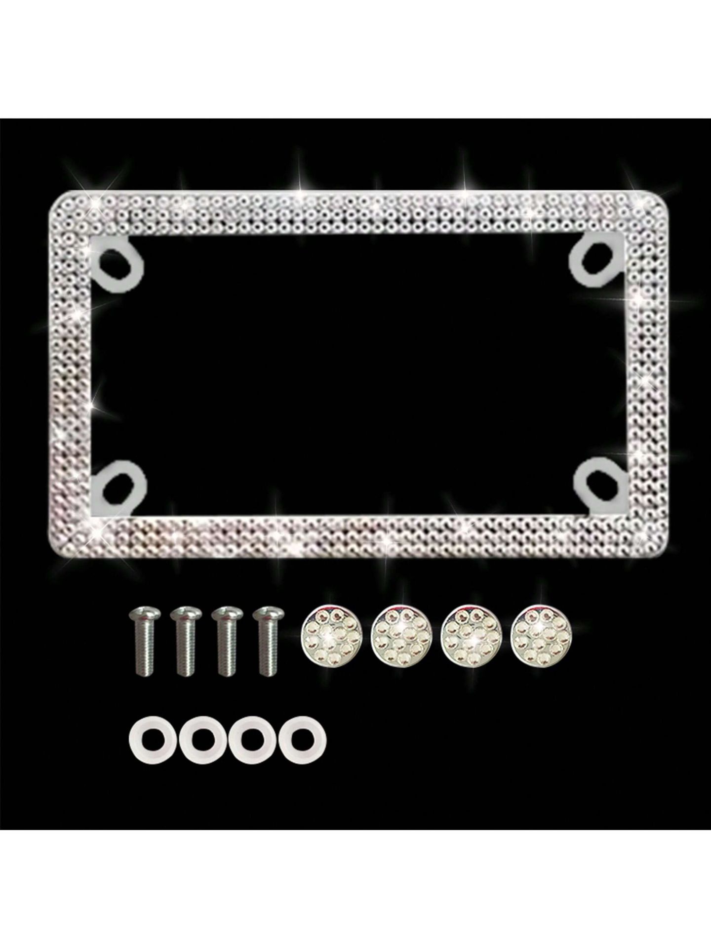 Motorcycle 4-Hole Rhinestone License Plate Frame Stainless Steel