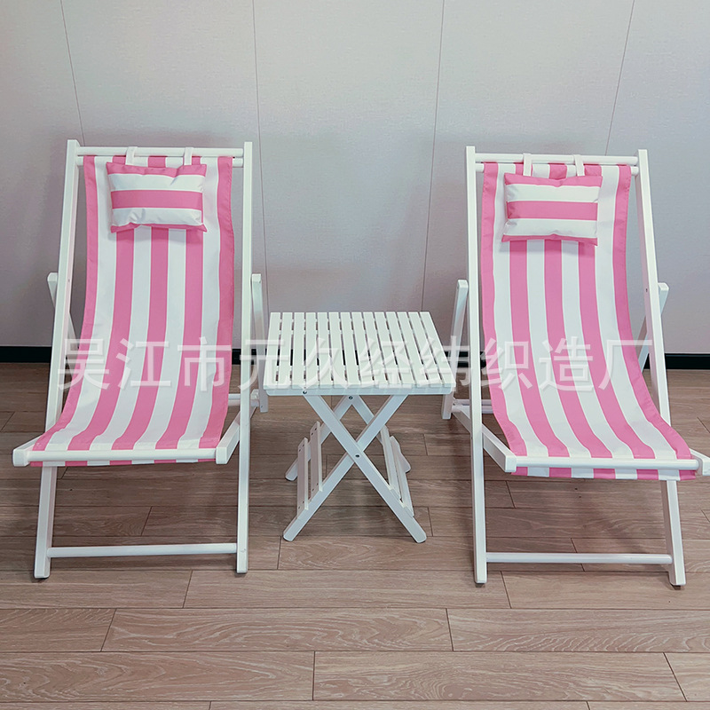 분홍색과 흰색 줄무늬 의자 2개 + 테이블 1개 흰색 프레임
