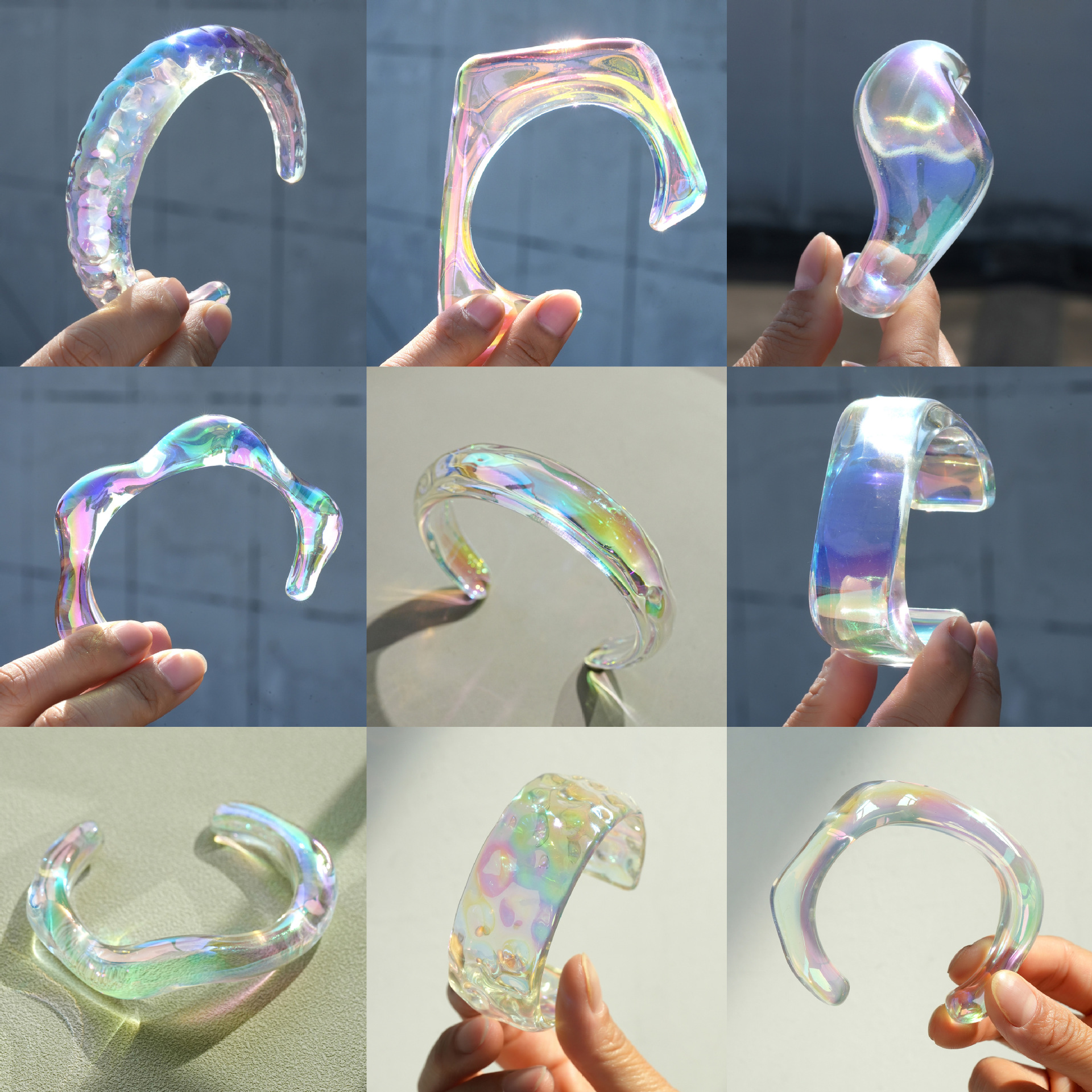 Han zhishang, pulsera abierta transfronteriza Europea y estadounidense transparente femenina AB color yakli exagera la tendencia y las artesanías de moda irregulares