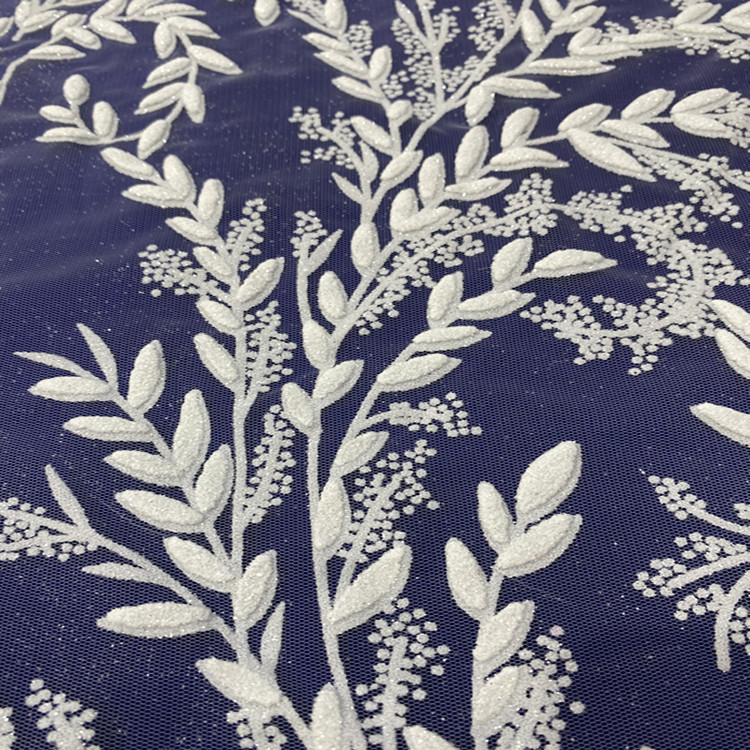 Vestido de noche de sequillas de encaje tela bordada impresa de plantas encaje impresión moderna vestido de boda tela