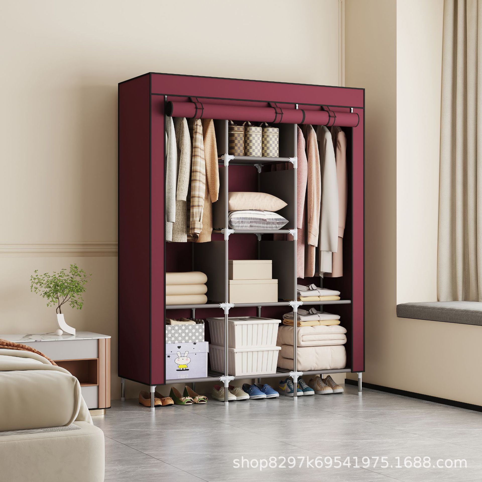Armario grande para uso doméstico, fácil de instalar, gran capacidad, almacenamiento a prueba de polvo, multifuncional, mueble de armario moderno y minimalista.