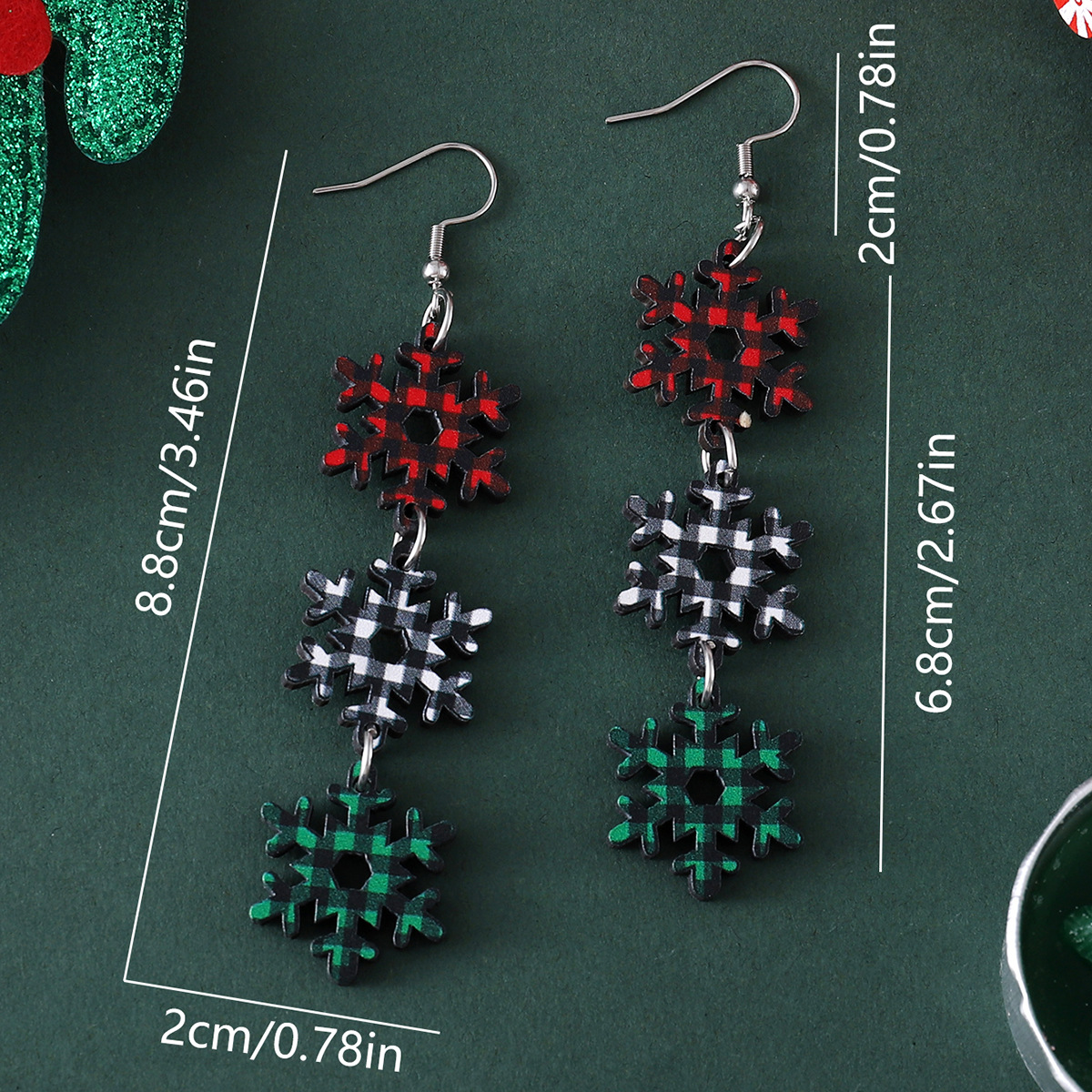 Bijoux de fête de Noël Boucles d'oreilles pendantes en forme de flocon de neige et d'arbre de Noël pour femmes_voghion.com