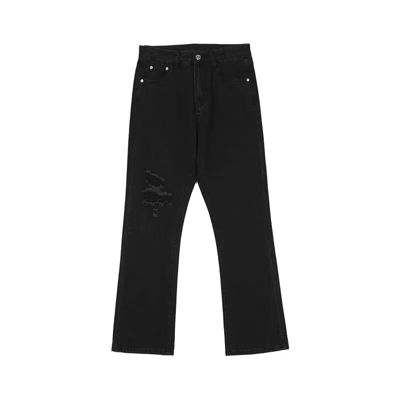 Men's High Street American Retro Washed Denim Jeans Loose Fit Slightly Flared Wide Leg Floor Length Slimming Blue Jeans_mkmklike.com