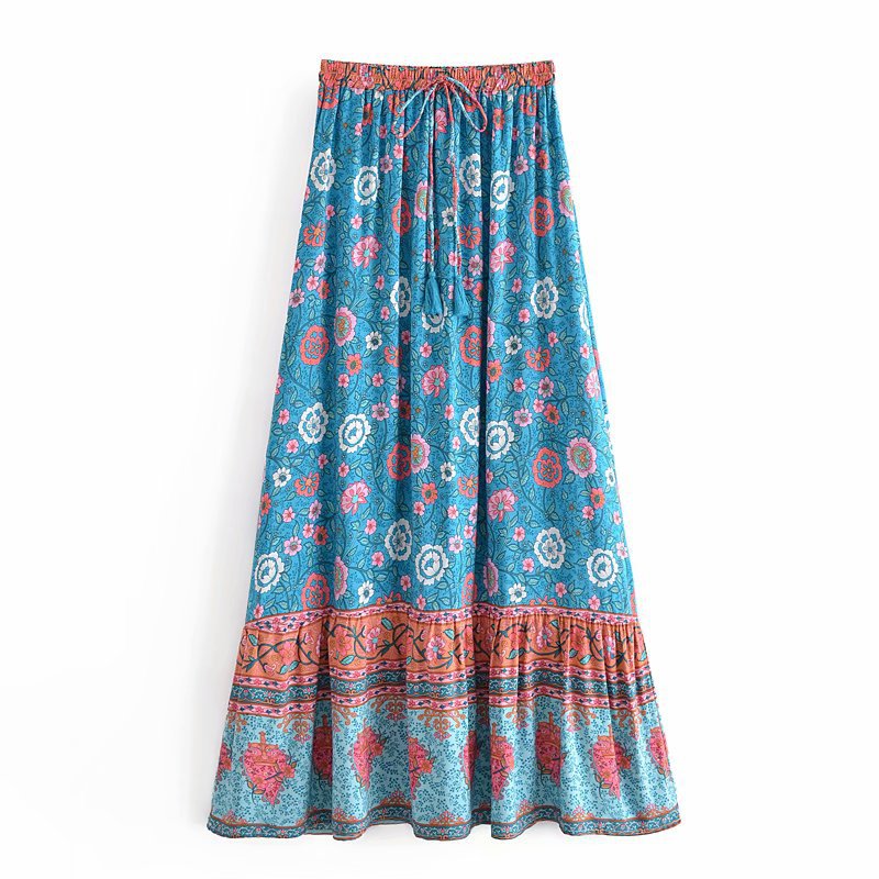 2021 Early Autumn New European And American Fashion Women's Bohemian Resort Style Rayon Printed Long Skirt_ecoleips.com