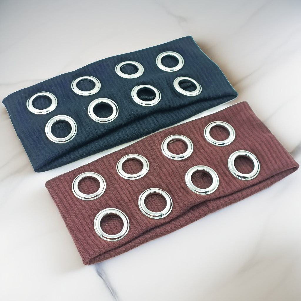 HW241201-20x8cm针织布+8气眼朋克风钉釦头带-