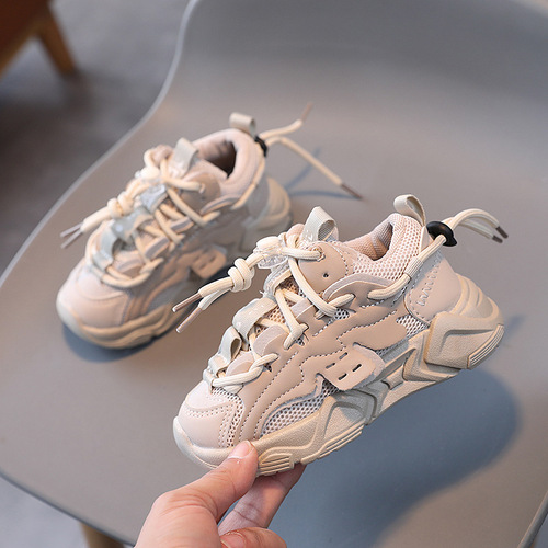  Spring Children's Dual-Grid Sports Shoes for Girls and Boys, Slip-On Casual Shoes for Kids, Soft Sole Single Shoes for Trendy Dads' Shoes