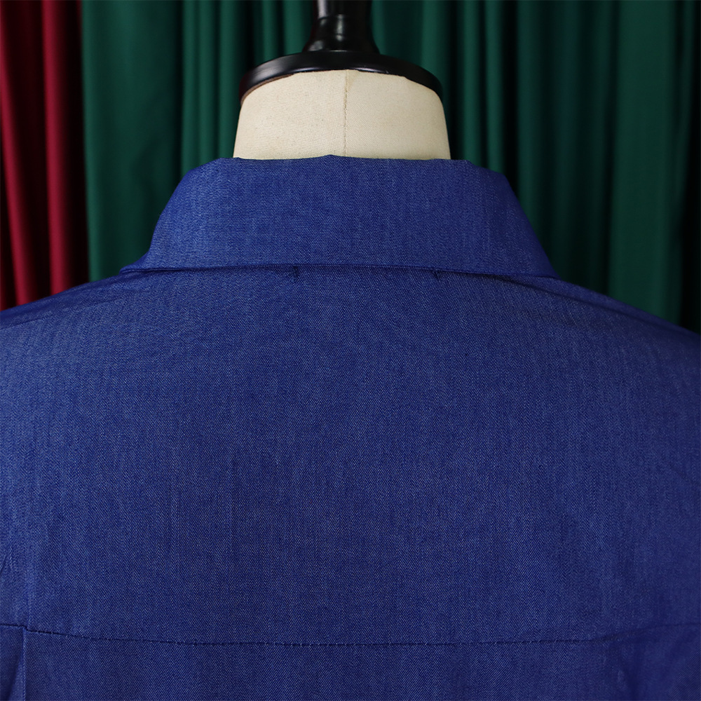 Abito da sera lungo da donna con stampa e dettagli in denim_voghion.com