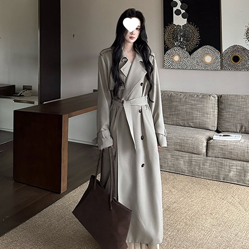 抖爆款佩里月光韩版气质风衣高个子感时尚小众通勤系带宽松大衣女|undefined
