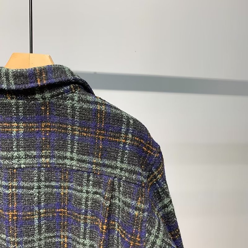 Japanische Retro-Jacke für Herren im High-End-Stil, neuer Herbst-Look, Chanel-inspiriertes Karohemd, Wolljacke, Trendmarke_voghion.com