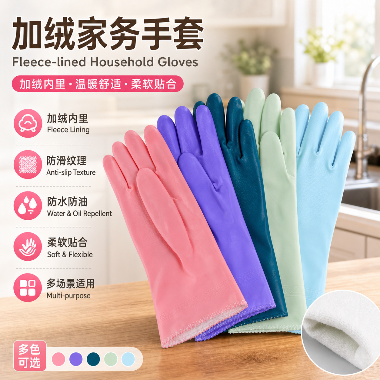 Guantes de lavado de platos cepillo de goma impermeable cocina de PVC limpio espesado duradero antideslizante desgaste doméstico al por mayor