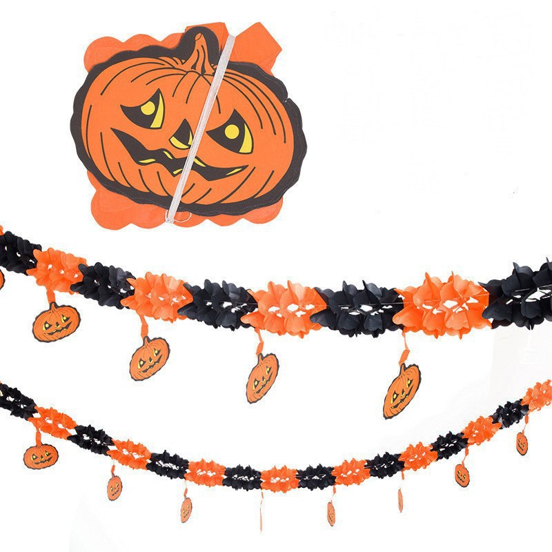 Decoración de Halloween murciélago araña papel tirar de flores calabaza esqueleto Halloween al por mayor