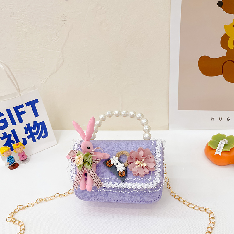 2023 nuevos niños de algodón y lino monedero niñas de viaje de compras elegante bolsa de mensajero de dibujos animados conejito bolsa de hombro