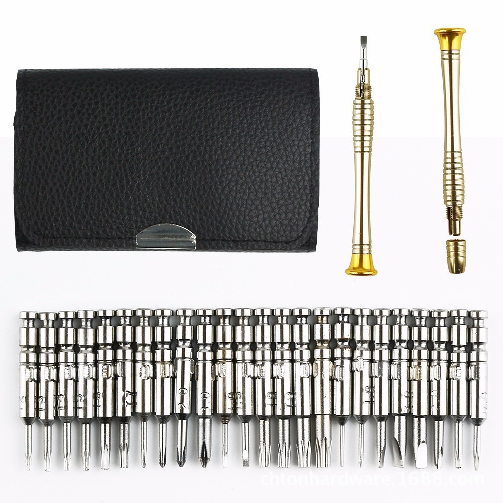 Leather Case Manual Screwdriver 25-in-1 Bit Set for Mobile Phones and Small Appliances Disassembly and Repair Tools