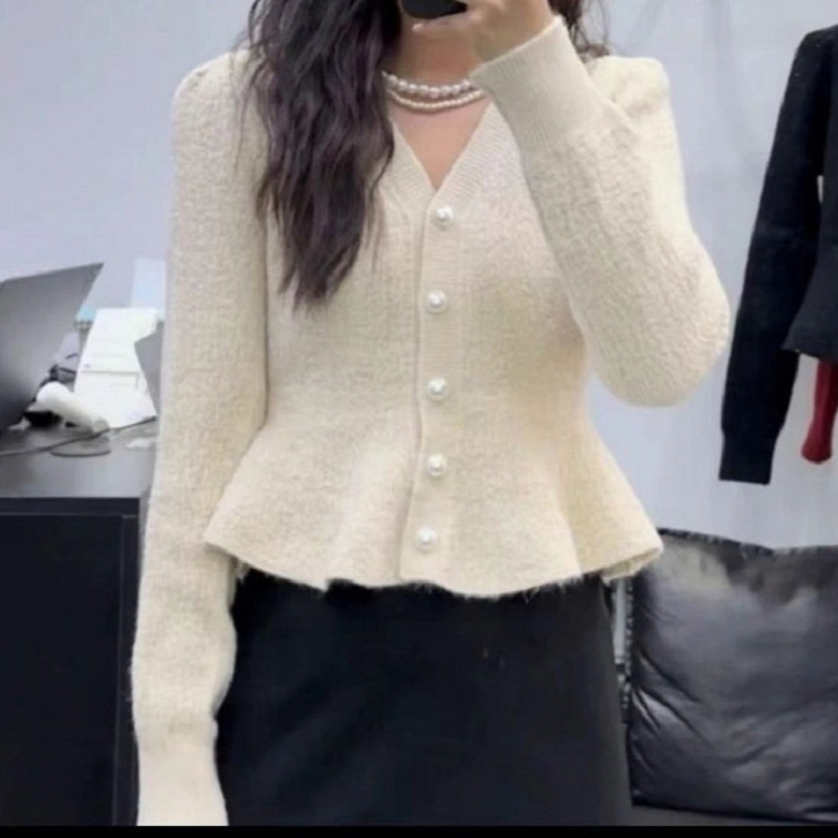 韩版收腰气质V领针织开衫女2025秋冬新款修身显瘦上衣毛衣外套潮