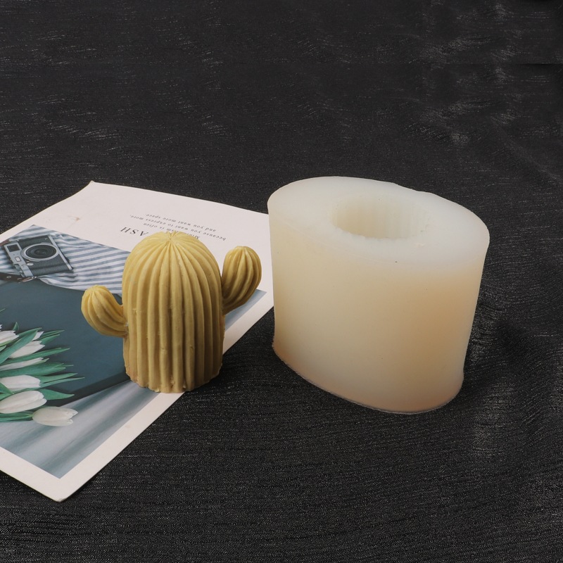 Simulación 3D molde de silicona cactus aromaterapia molde de yeso para hornear cactus columna DIY molde de la torta de la vela