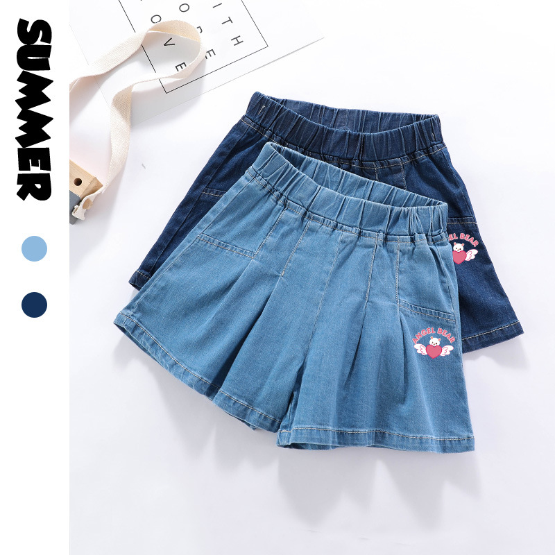 New Women's Children's Summer Outfits Baby Trendy Wide-Leg Denim Shorts Hot Pants Skirts Pleated Skirt