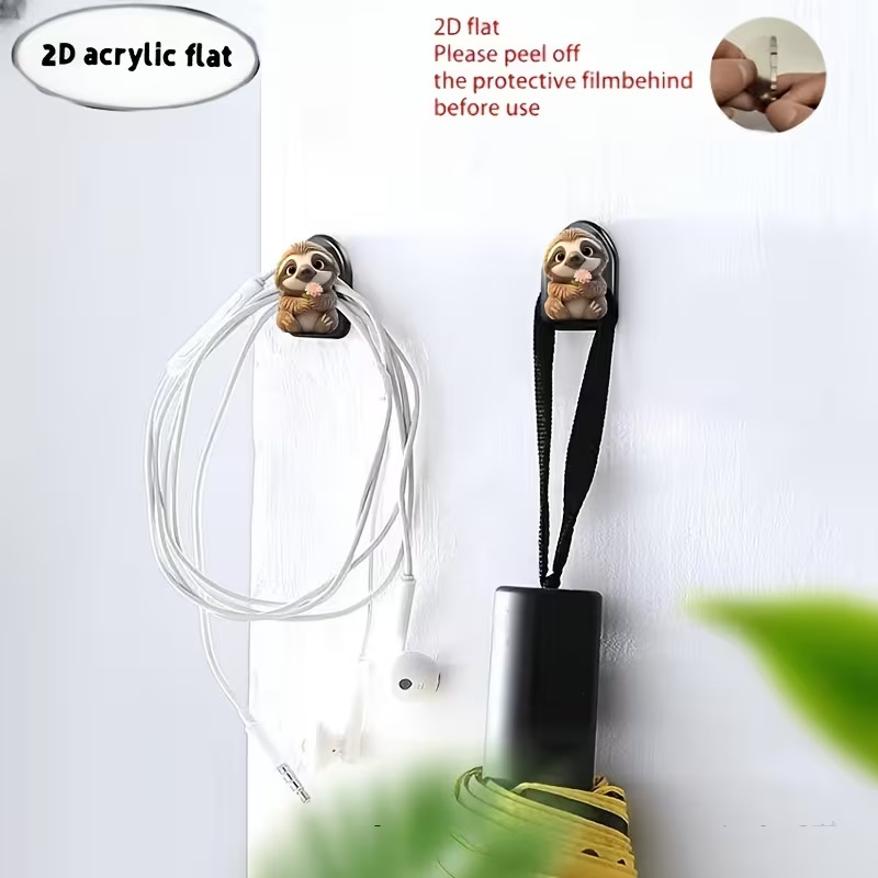 Cross-Border Acrylic 2D Flat Cute Sloth Pattern Holding Flowers Multifunctional Adhesive Car Storage Hanger