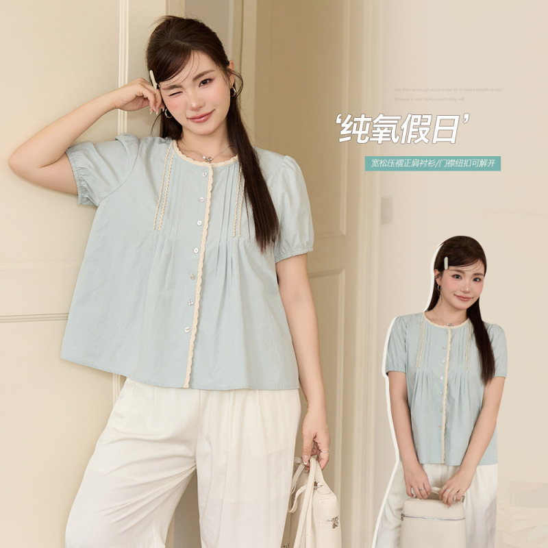 Design Sense Niche Lace Short-sleeved Shirt Women's French chubby girl plus size Loose Slim Shirt Top 63882 Design Sense Niche Lace Short-sleeved Shirt Women's French chubby girl plus size Loose Slim Shirt Top 63882