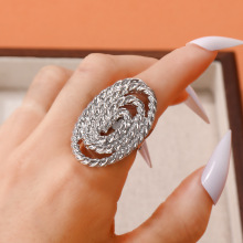 银色圆圈珍珠戒指个性五瓣花立体花朵开口戒指ins合金风缠绕戒指