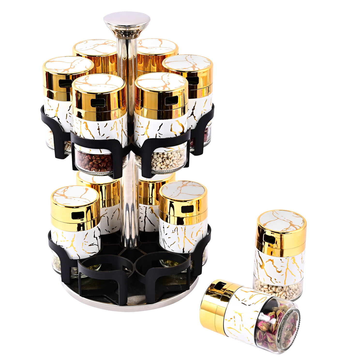 Hogar cocina condimento tarro combinación traje sal tarro traje sal MSG condimento caja giratoria vidrio condimento botella al por mayor