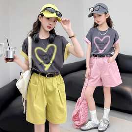 女童夏套装2025新款儿童洋气休闲短袖女孩夏装大童夏季短裤两件套