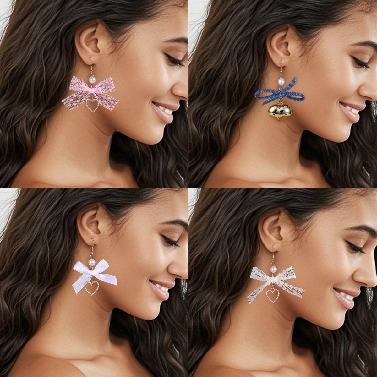 EZ5588 cross-border Europe and the United States spring and summer new lace bow long love pendant earrings face thin women's jewelry