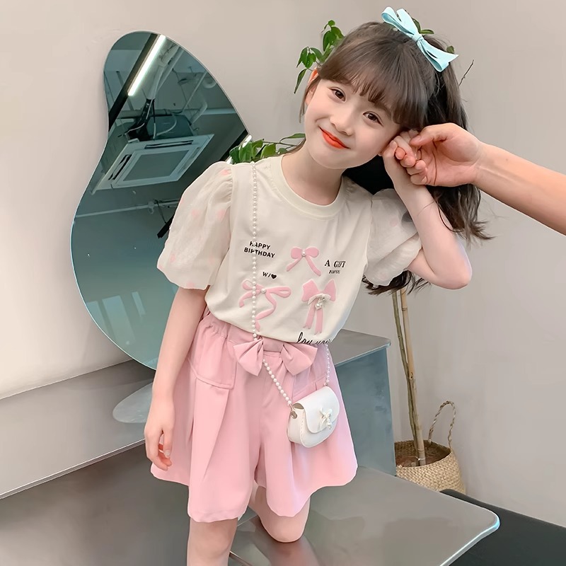 Girls' 2024 New Internet Celebrity Street Fried Children's Summer Clothing, Short Sleeve Two Piece Set_voghion.com
