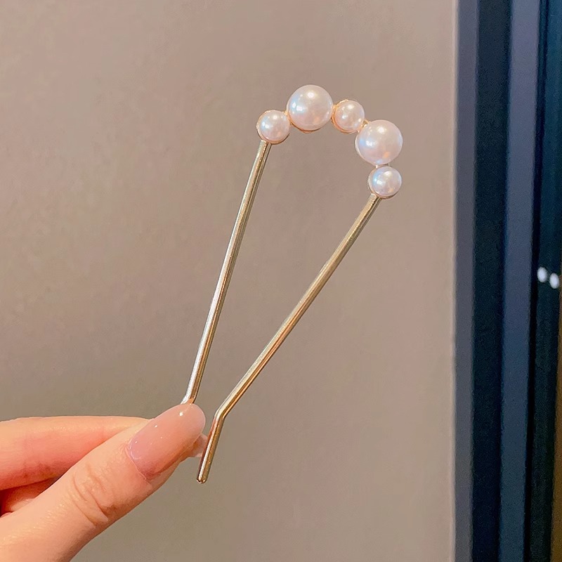 Horquilla de cabello en forma de U de perla de alta calidad horquilla de cabello en la parte posterior de la cabeza femenina horquilla de aleación tocado nuevo peine de horquilla chino