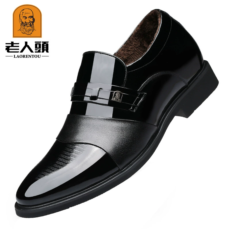 Мужские осенне-зимние кожаные туфли для пожилых людей с флисовой подкладкой, деловые повседневные туфли с увеличением высоты на 6 см, свадебные кожаные туфли 77021