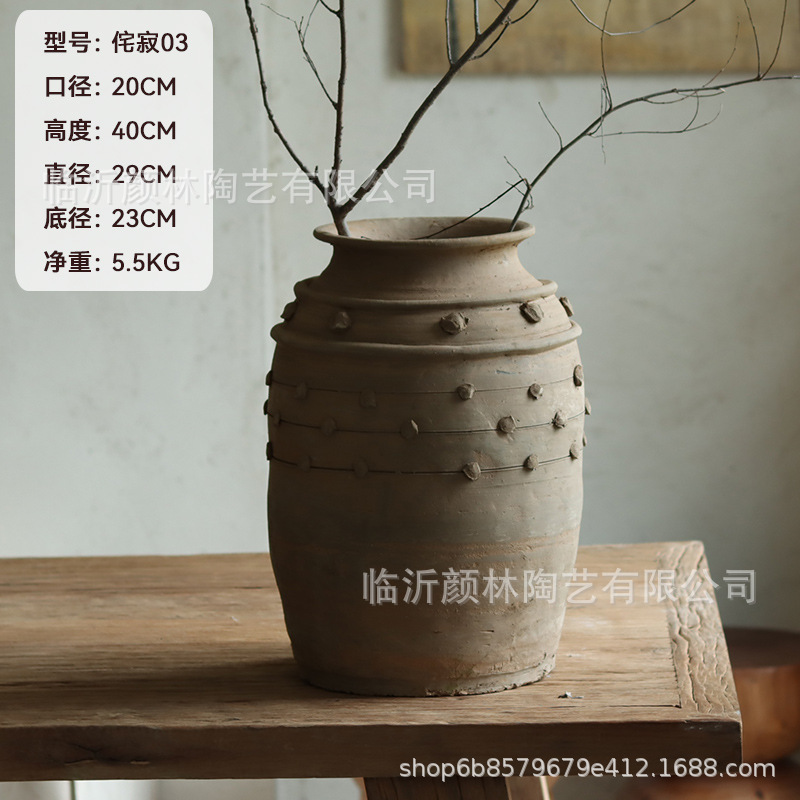 Ornamentación de vasijas de flores de viento tranquilo, vasijas de cerámica antiguas hechas a mano, vasijas de cerámica decorativas blandas, vasijas de flores secas, vasijas de cerámica decorativas residenciales