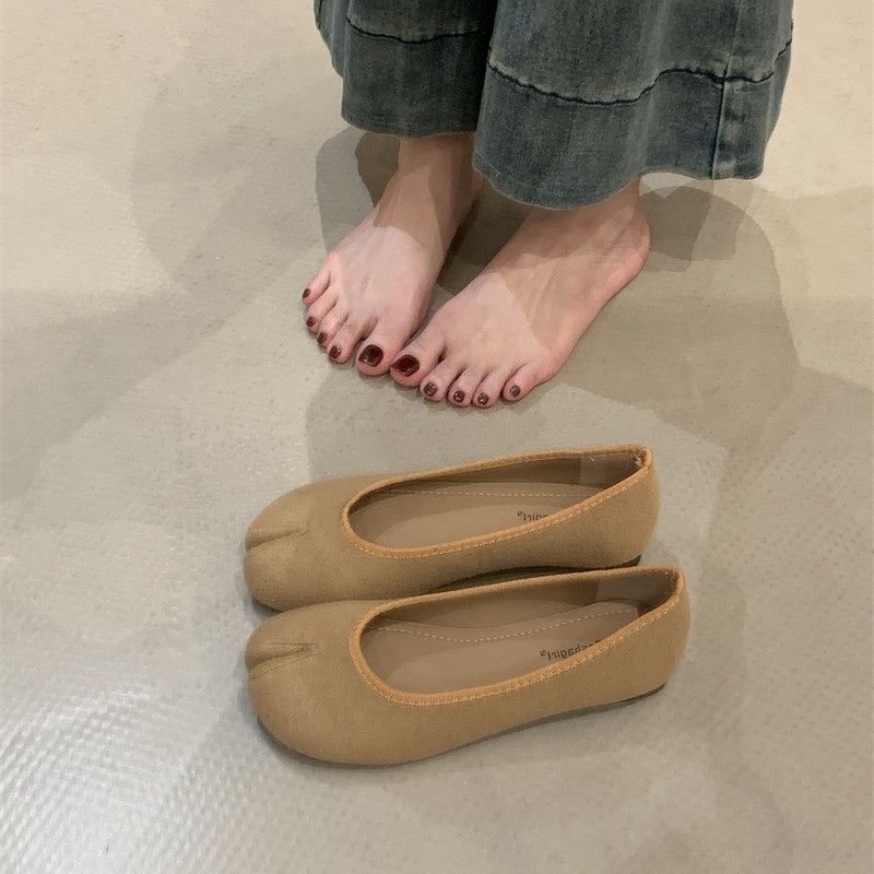 平底法式毛呢猪蹄单鞋女鞋子2025春秋软底配裙子芭蕾舞分趾晚晚鞋|undefined