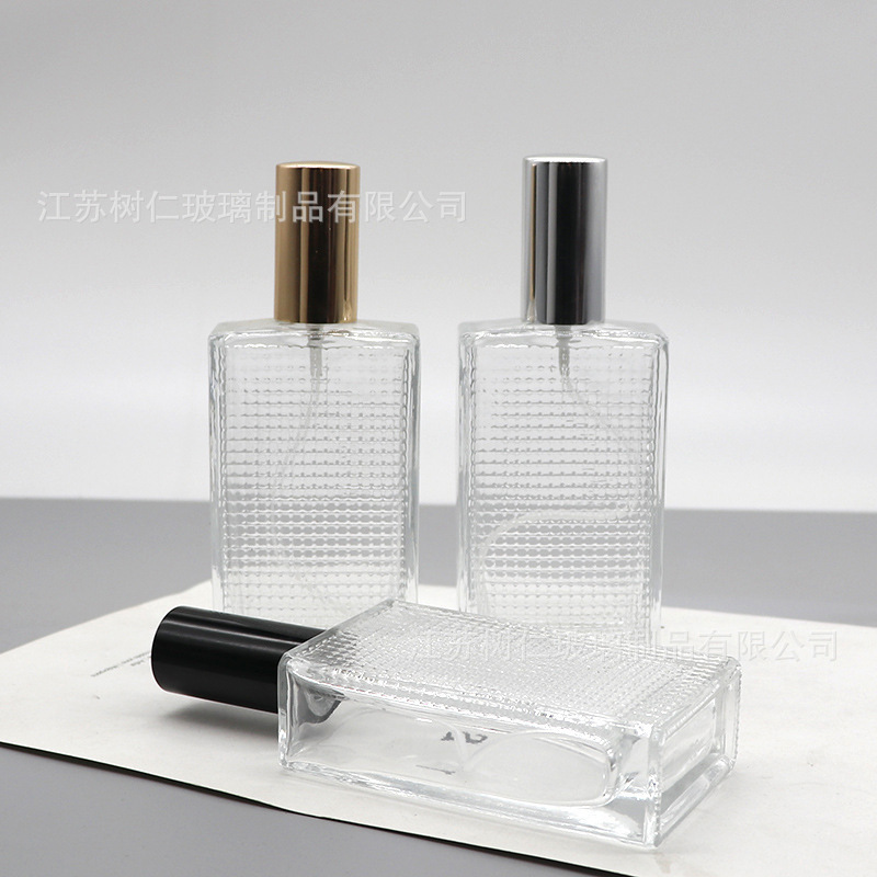 Botellas de perfumes de alta calidad al por mayor botellas de rosca de 50ml 80ml botellas de spray de vidrio cuadrado botellas vacías de muestra de cosméticos