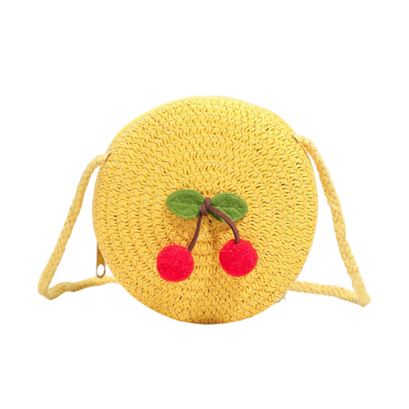 Nuevo bolso para niños lindo bebé bolso de cinturón pequeño bolso redondo de gancho costera bolsa de tejido de paja frutas fresas mini bolso de cambio