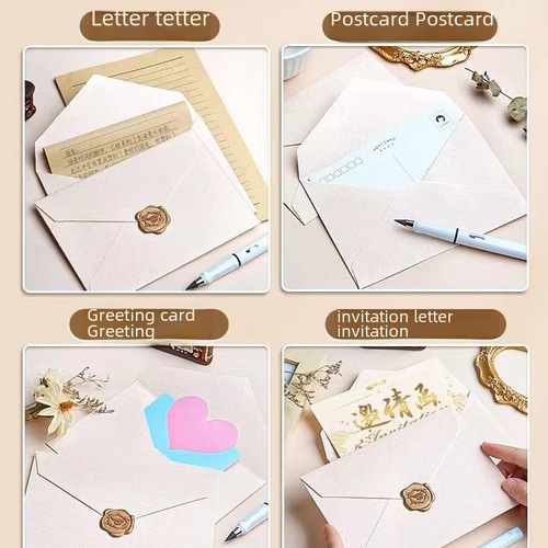 Linen texture letter paper set, retro love letter, Chinese style cowhide special paper invitation, postcard, sealing wax envelope