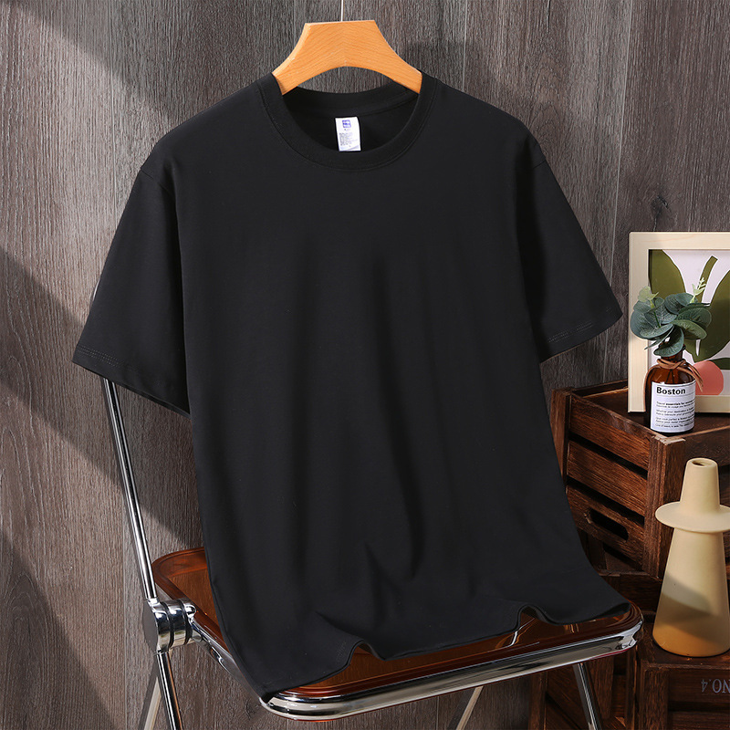 Summer plus size Men's Heavy Solid Color Cotton Short-sleeved T-shirt for Chubby Plus Size Chubby Top Base Shirt