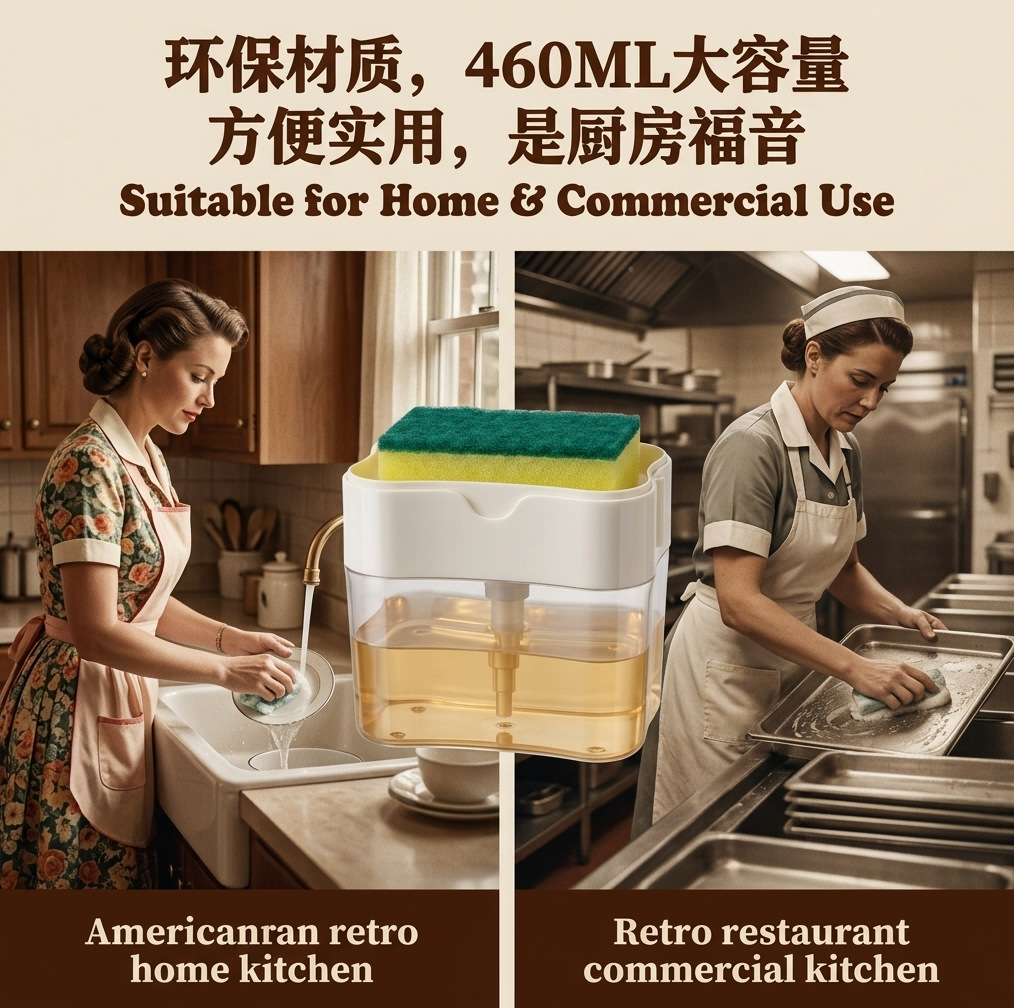 Dispensador de detergente para lavar platos, cepillo para limpiar ollas, dispensador de líquido estilo cocina, estropajo, cepillo para lavar platos, dispensador de jabón para ollas, cocina.