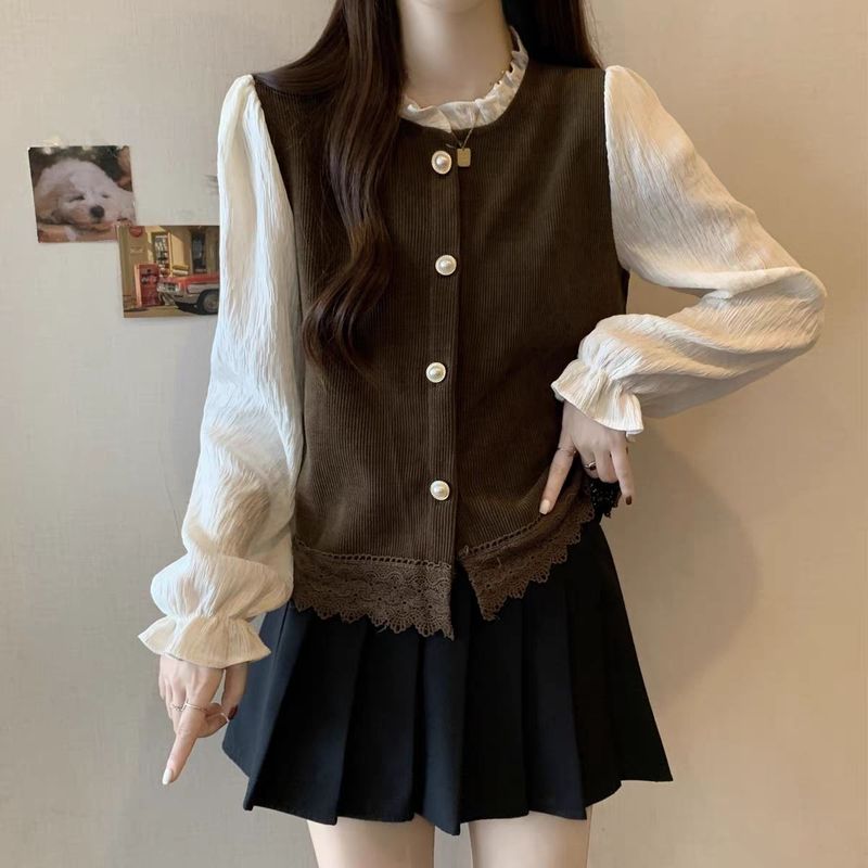 设计感假两件长袖衬衫女2025春秋新款大码胖mm遮肉显瘦别致小上衣|undefined