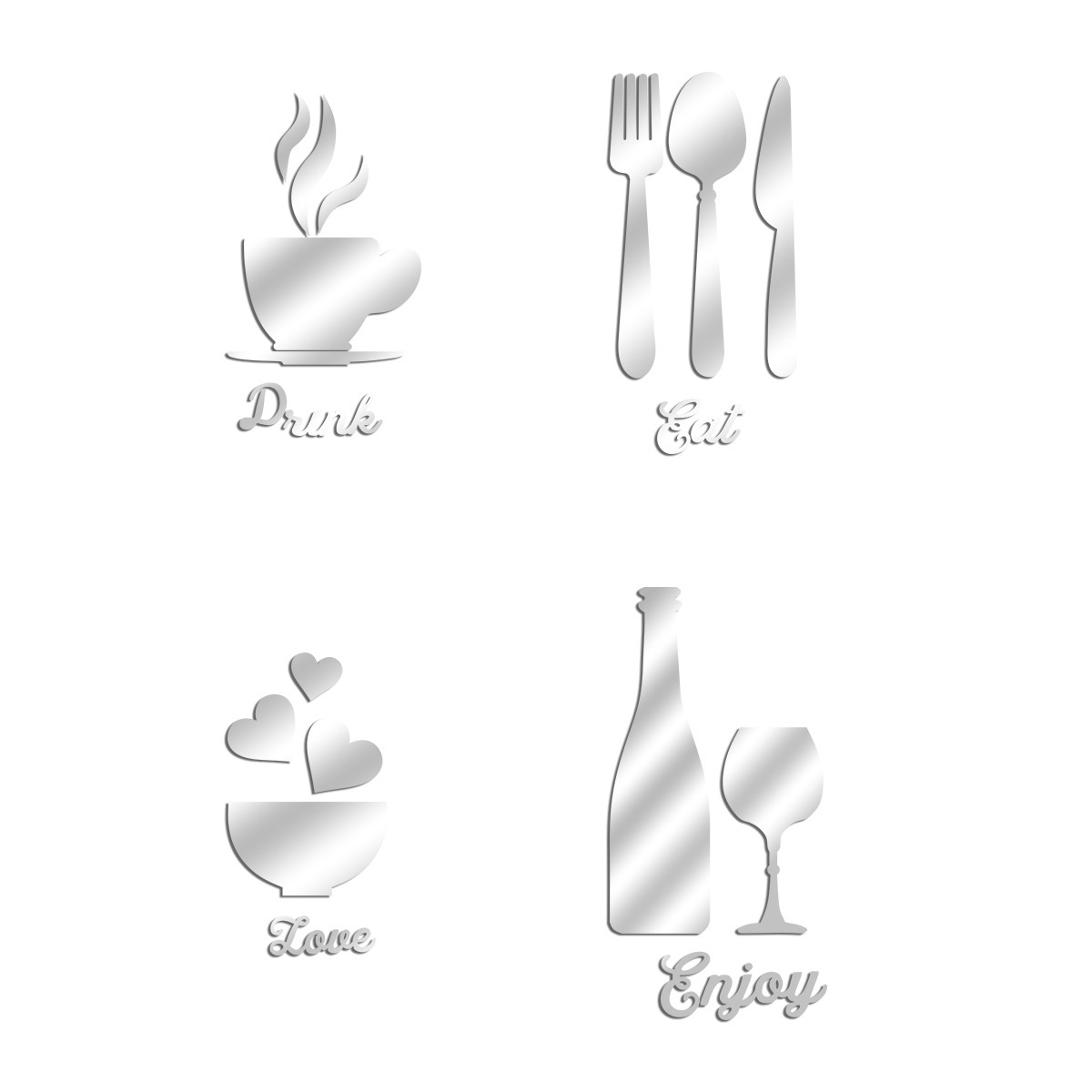 JM1210 Comercio exterior transfronterizo 1mm acrílico espejo etiqueta de la pared cuchillo tenedor vino etiqueta de la cocina restaurante decoración de fondo