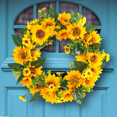 Cross-Border Spring Sunflower Flower Ring Wall Decor with Dead Branch Vine Circle Door Hanger Artificial Flower Shopping Vine Decoration