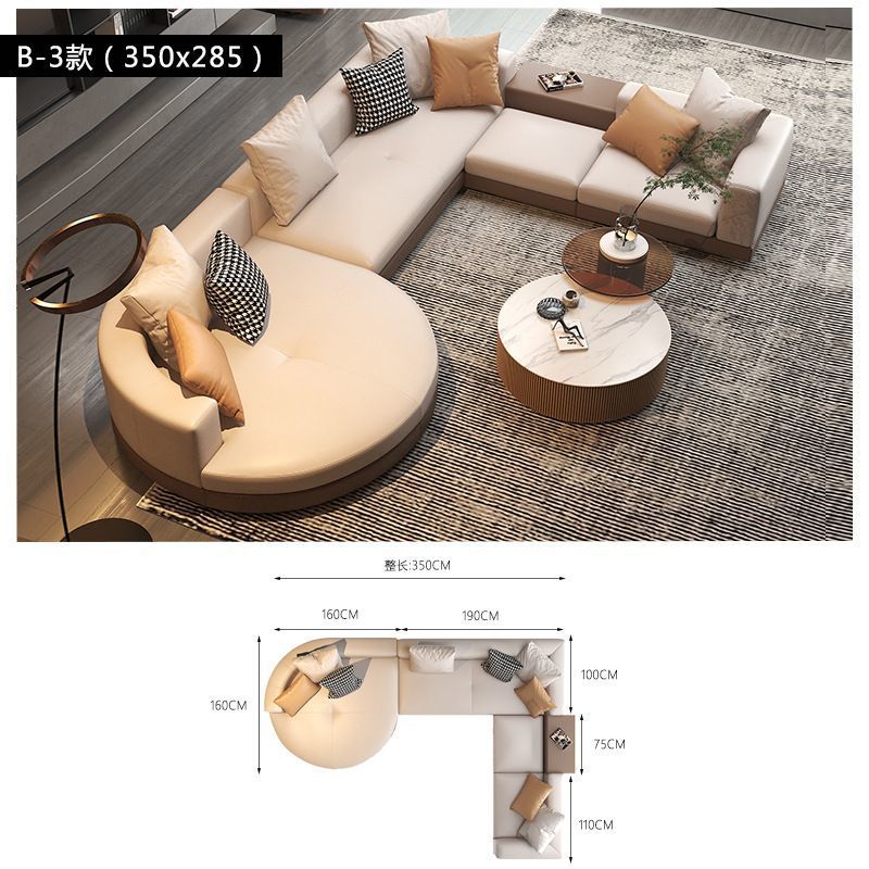 Sala de estar de lujo ligero gran piso plano estilo italiano minimalista sofá de cuero Connery diseñador de villa arco sofá de forma especial image 9