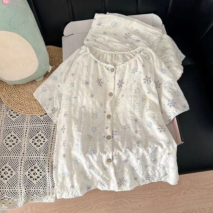 2026 New Cross-Border Sweet Floral Pajamas for Women, Summer Cloud Cotton Short-Sleeve Shorts, Can Be Worn Outside as Loungewear