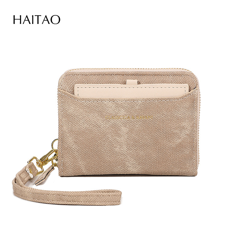 2025 estilo corto de moda color de contraste billetera de mujer estilo corto de alta gama con muñequera tarjetero monedero todo en uno