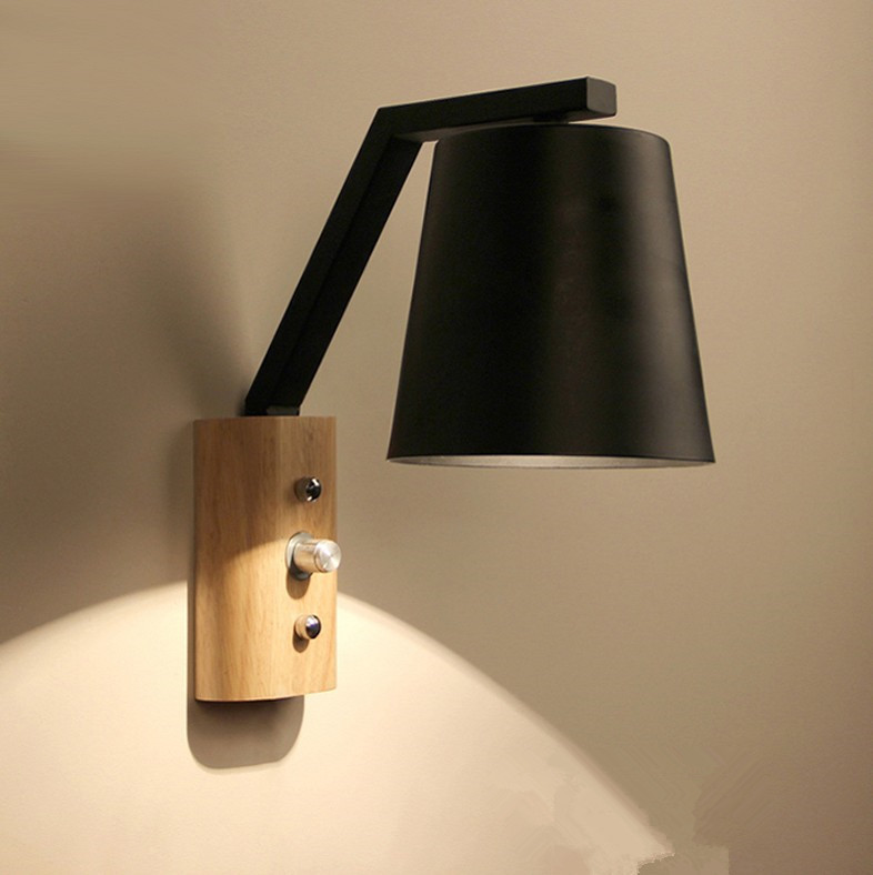 Nórdico negro lámpara de pared dormitorio simple moderna personalidad creativa atenuación con interruptor de lectura lámpara de pared de estudio