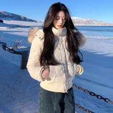 可脱卸帽毛领羽绒棉服外套女2025冬季新款韩系宽松显瘦短款棉袄潮