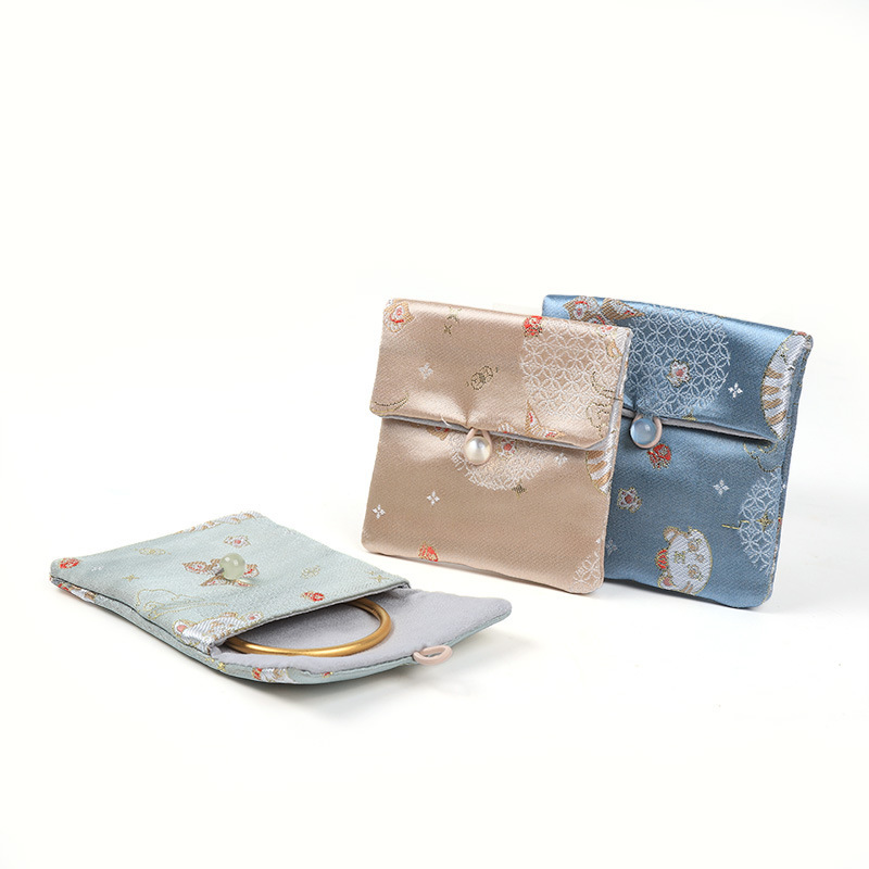 Chinese Style Snap-Button Satin Bag with Printed Pattern for Rings, Bracelets, and Jewelry Storage, High-End New Model Jewelry Pouch Chinese Style Snap-Button Satin Bag with Printed Pattern for Rings, Bracelets, and Jewelry Storage, High-End New Model Jewelry Pouch