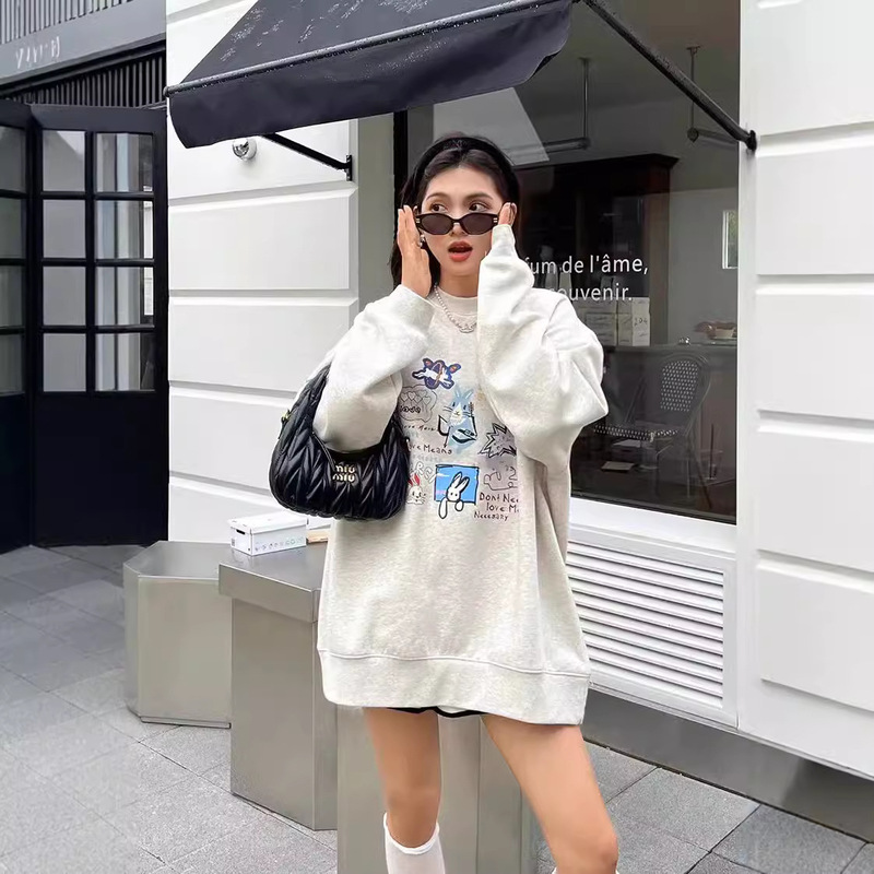 South Korea Trendy Brand 2024 Spring and Autumn New Arrival Rabbit Sweatshirt for Women Couple Loose oversize Crewneck Top Niche