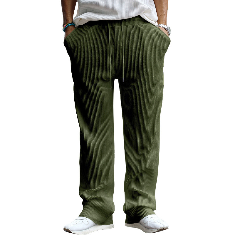 Herrenbekleidung neue Frühjahr und Herbst Herren Freizeithose lockere gerade Hose gestreifte Hose mit hoher Taille weites Bein Trend_voghion.com