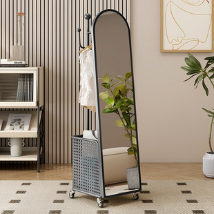 Rotating Dressing Mirror Storage Mirror Full-Length Mirror Home Fitting Mirror Removable Floor-Standing Clothes Hanger Coat Rack Integrated